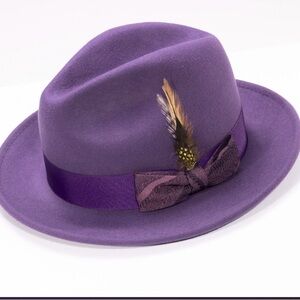Montique Men's Fedora Style Felt Hat - Solid Pinch Front purple